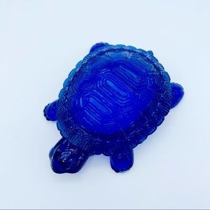 Vtg Cobalt Blue Depression Glass Turtle Trinket Jewelry Lidded Box